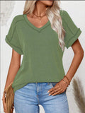 Exposed Seam V-Neck Short Sleeve Top - PD SECRET REALM