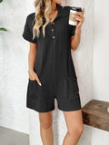 Button Detail Collared Neck Short Sleeve Romper - PD SECRET REALM