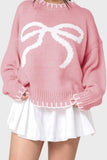 Bow Graphic Round Neck Long Sleeve Sweater - PD SECRET REALM