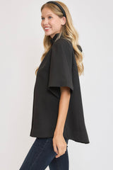 Bow Tie Back Mock Neck Half Sleeve Blouse - PD SECRET REALM