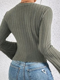 Ribbed Round Neck Flare Sleeve T-Shirt - PD SECRET REALM