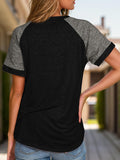 Full Size Contrast Round Neck Short Sleeve T-Shirt - PD SECRET REALM