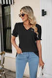 Eyelet Flounce Sleeve Scalloped V-Neck Top - PD SECRET REALM