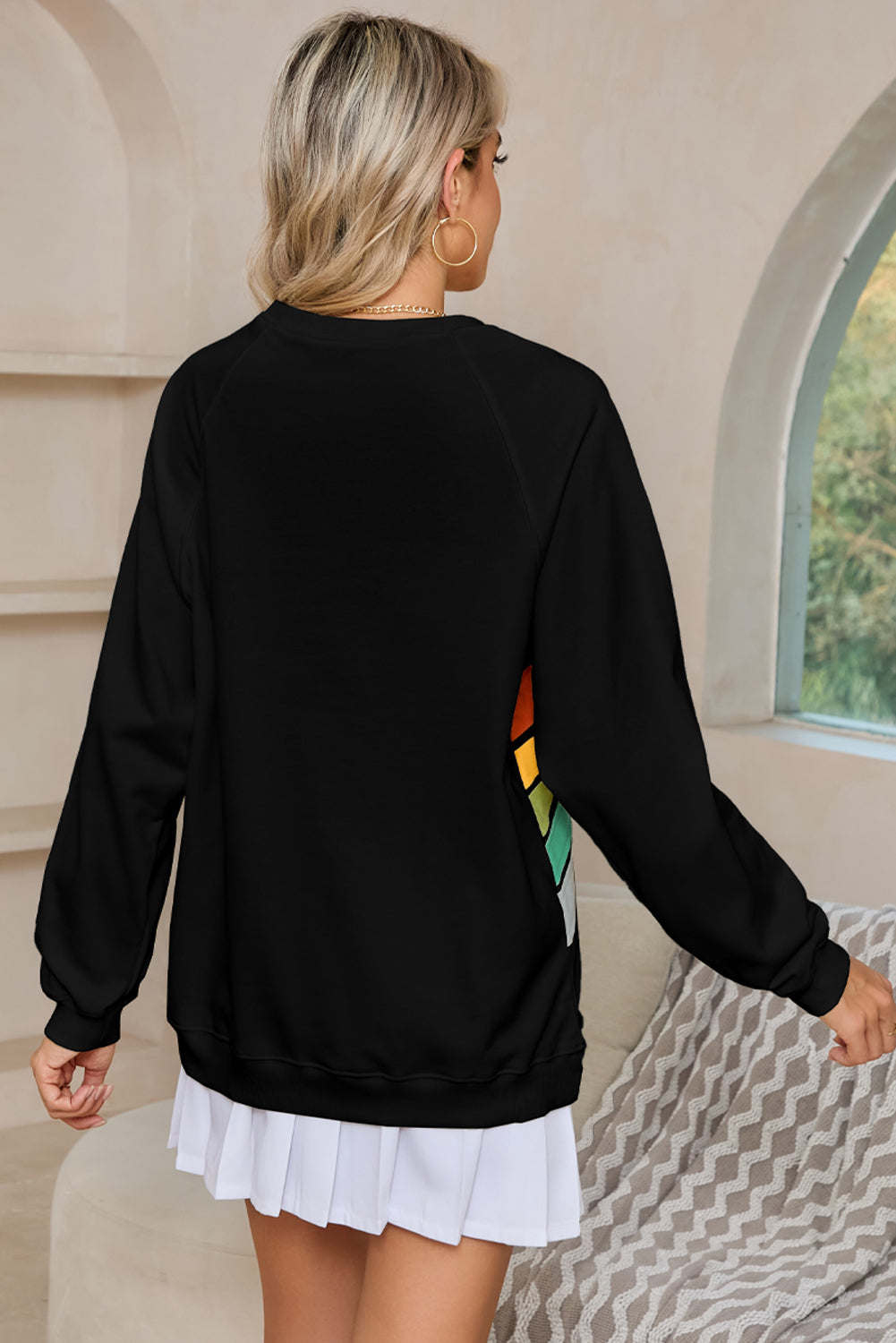 Black Rainbow Colorblock Pullover Sweatshirt