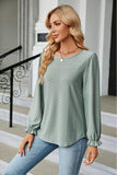 Round Neck Flounce Sleeve Blouse - PD SECRET REALM