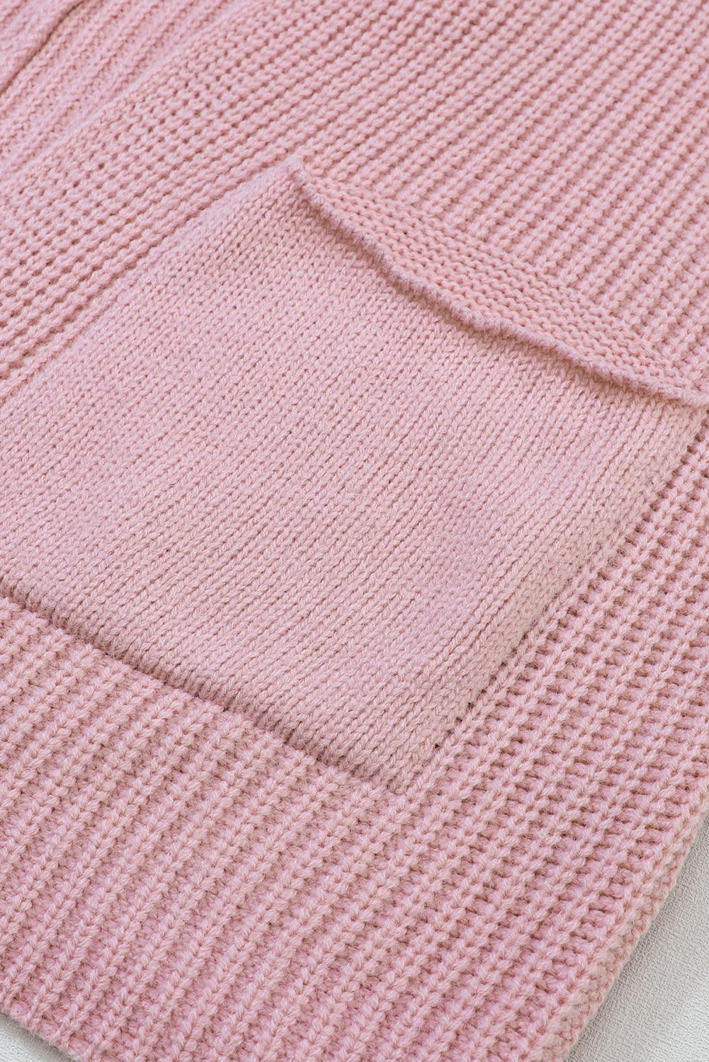 Pink Batwing Sleeve Pocket Oversized Cable Knit Cardigan