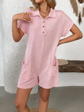 Button Detail Collared Neck Short Sleeve Romper - PD SECRET REALM