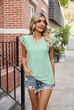 Eyelet Flutter Sleeve Scalloped V-Neck Top - PD SECRET REALM