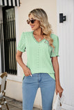 Eyelet Flounce Sleeve Scalloped V-Neck Top - PD SECRET REALM