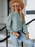 Round Neck Flounce Sleeve Blouse - PD SECRET REALM