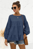 Round Neck Bubble Sleeve Tiered Blouse - PD SECRET REALM