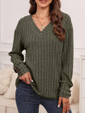 Ribbed V-Neck Long Sleeve T-Shirt - PD SECRET REALM