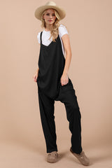 Full Size V-Neck Wide Strap Overalls with Pockets