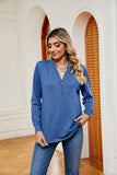 Buttoned Notched Neck Long Sleeve Top - PD SECRET REALM