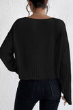 Ribbed Round Neck Drop Shoulder Long Sleeve Top - PD SECRET REALM