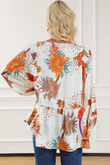 Printed V-Neck Smocked Balloon Sleeve Blouse - PD SECRET REALM