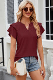 Eyelet Notched Flutter Sleeve T-Shirt - PD SECRET REALM