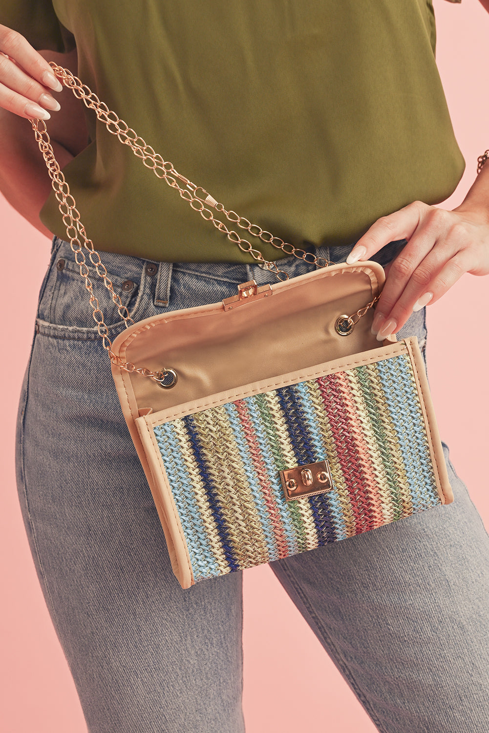 Iceland Blue Striped Crochet Flapped Single Shoulder Bag