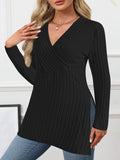 Ribbed Surplice Long Sleeve T-Shirt - PD SECRET REALM