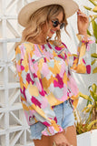 Printed Flounce Sleeve Buttoned Blouse - PD SECRET REALM