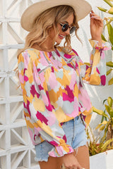 Printed Flounce Sleeve Buttoned Blouse - PD SECRET REALM