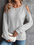 Round Neck Cold-Shoulder Waffle-Knit Top - PD SECRET REALM