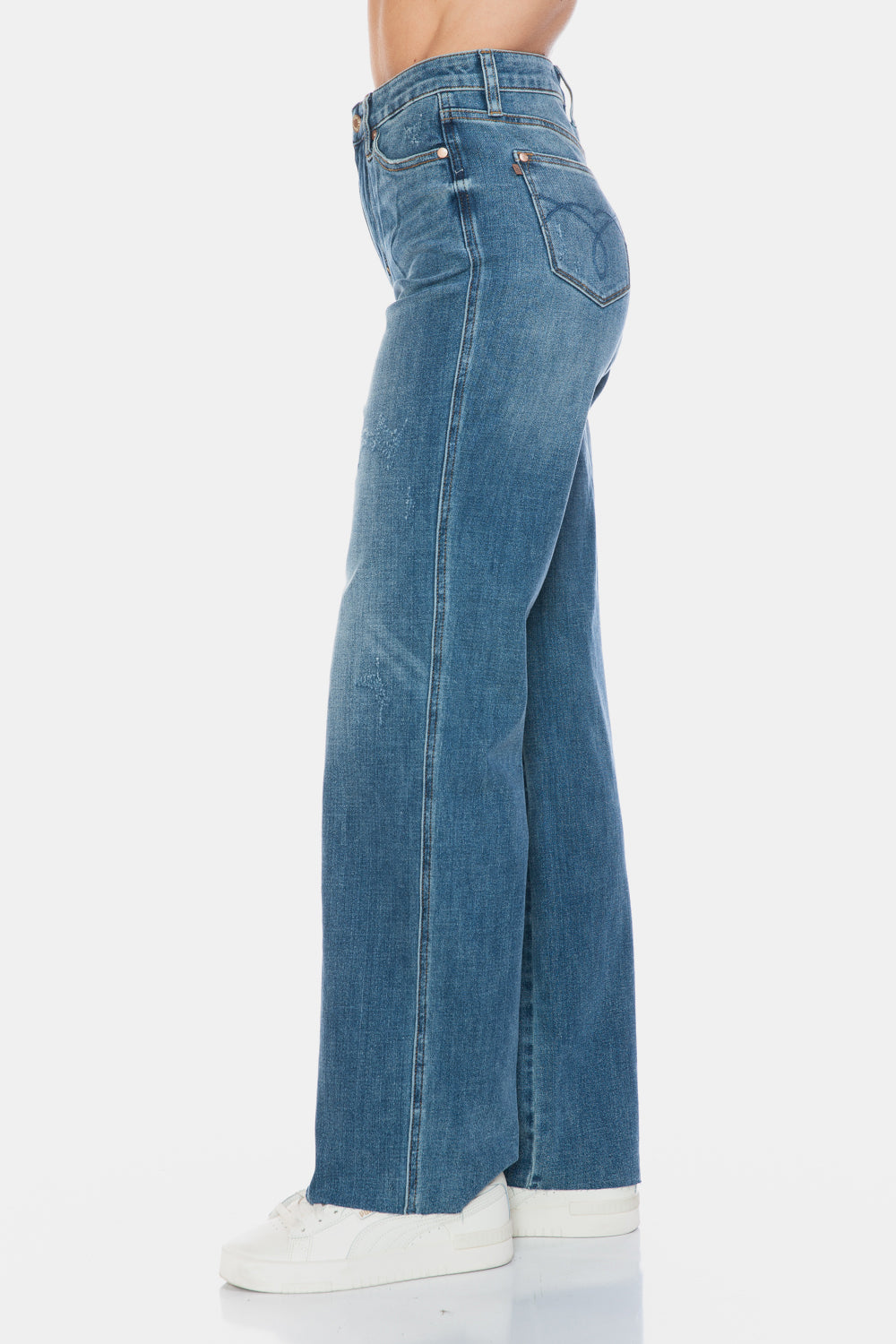 Full Size Tummy Control Cut Raw Hem Straight Jeans