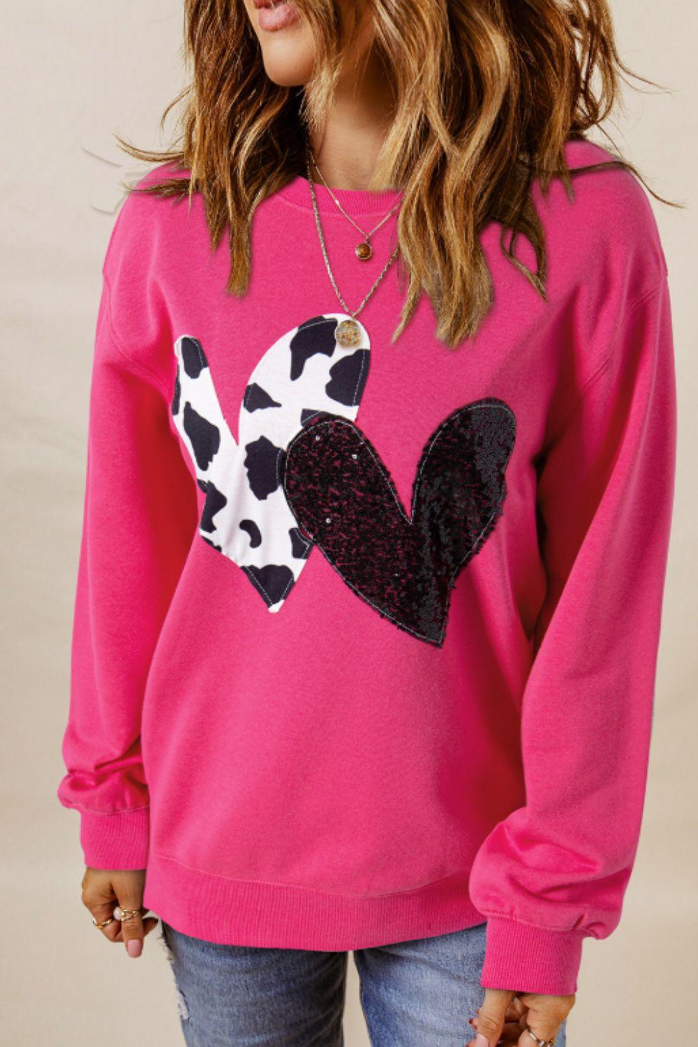 Heart Patch Long Sleeve Sweatshirt - PD SECRET REALM