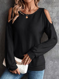 Round Neck Cold-Shoulder Waffle-Knit Top - PD SECRET REALM