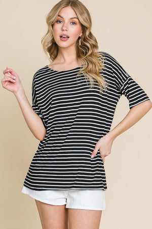 BOMBOM Striped Round Neck T-Shirt - PD SECRET REALM