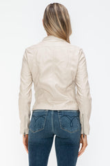 Snobbish PU Leather Zip Up Jacket with Pockets