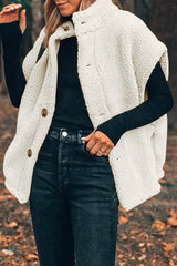 Beige Sherpa Cap Sleeve Stand Collar Vest Coat