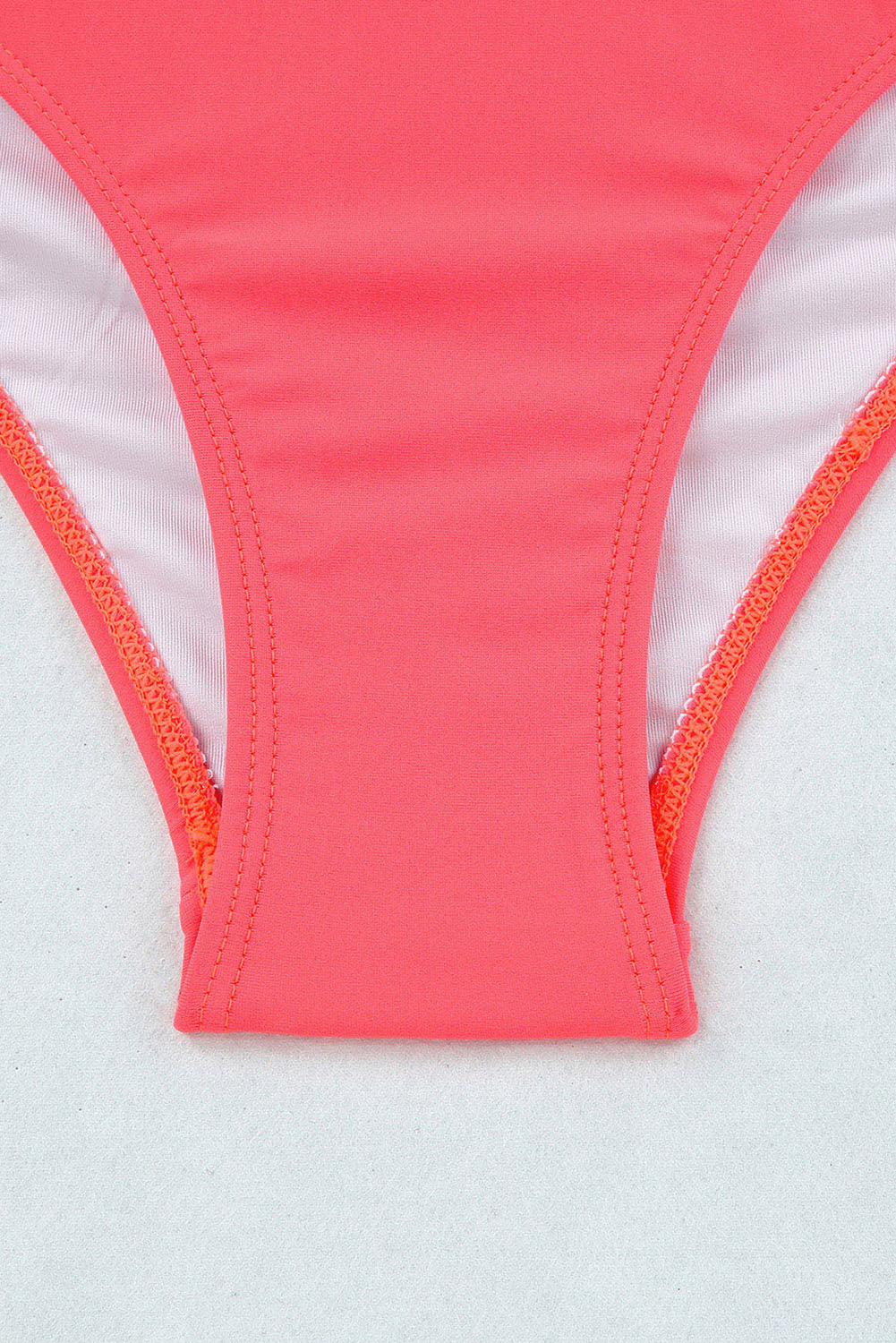 Red Scalloped Trim Criss Cross Contrast Mesh Two Piece Swimsuit