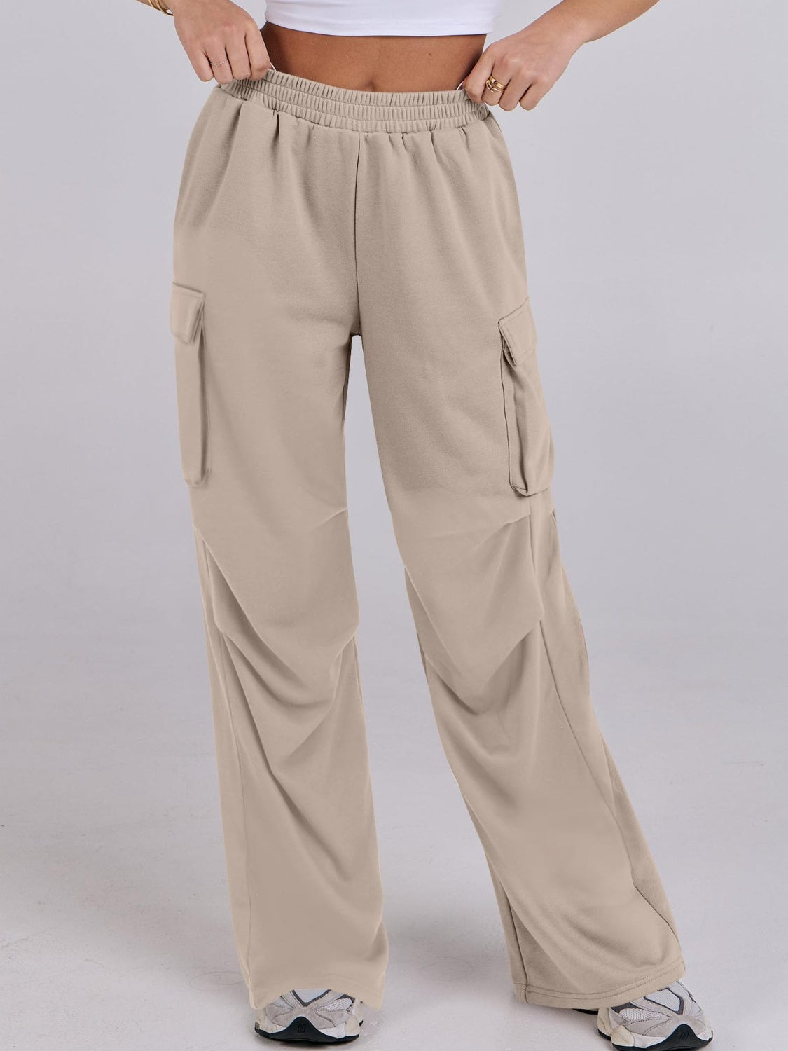 Elastic Waist Wide Leg Pants with Pockets