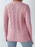 Cable-Knit Heart Round Neck Long Sleeve Sweater - PD SECRET REALM