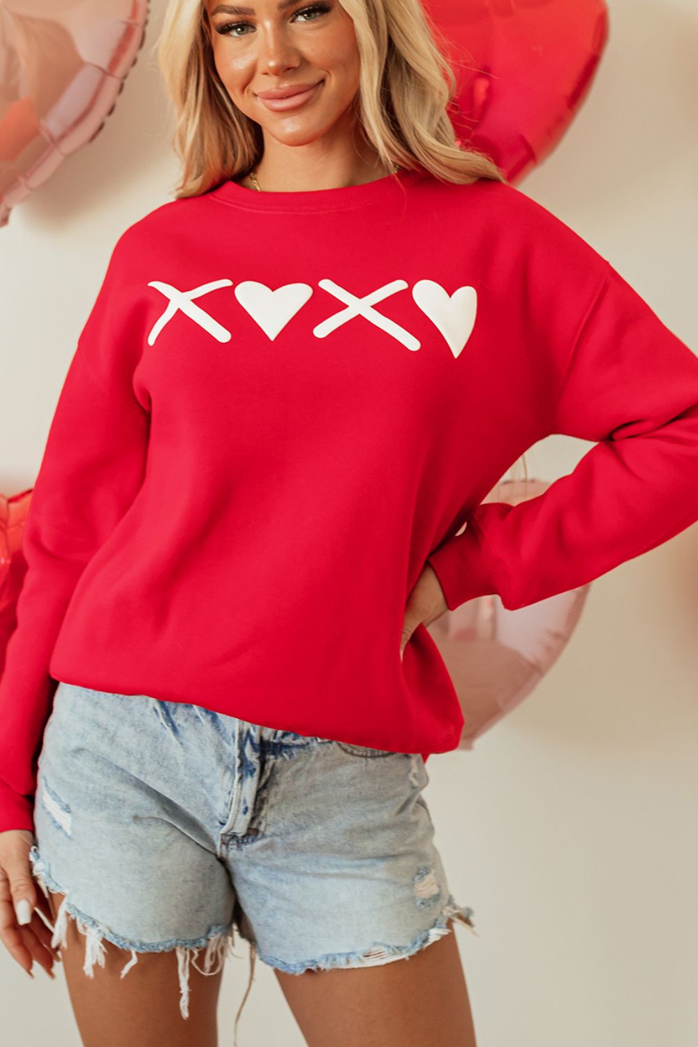 Valentine’s Day Round Neck Drop Shoulder Sweatshirt