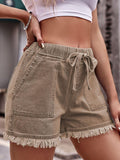 Drawstring Raw Hem Denim Shorts - PD SECRET REALM