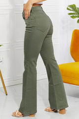 Full Size High-Rise Bootcut Jeans in Olive