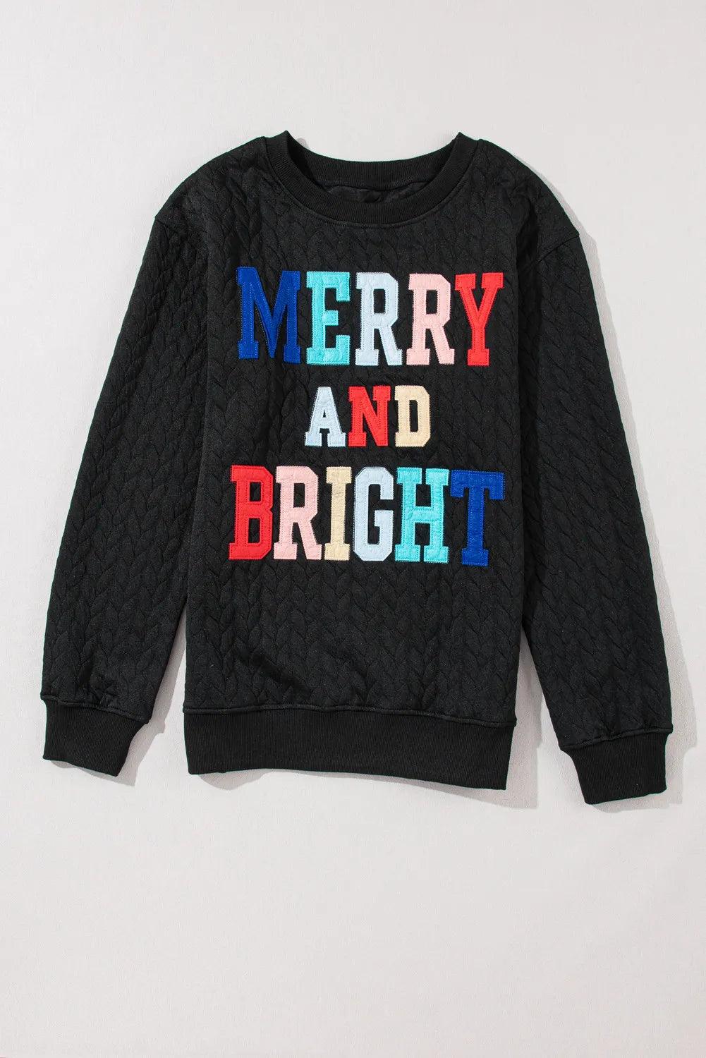 Full Size MERRY AND BRIGHT Cable Knit Pullover Sweatshirt - PD SECRET REALM