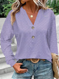 Eyelet Notched Long Sleeve T-Shirt - PD SECRET REALM