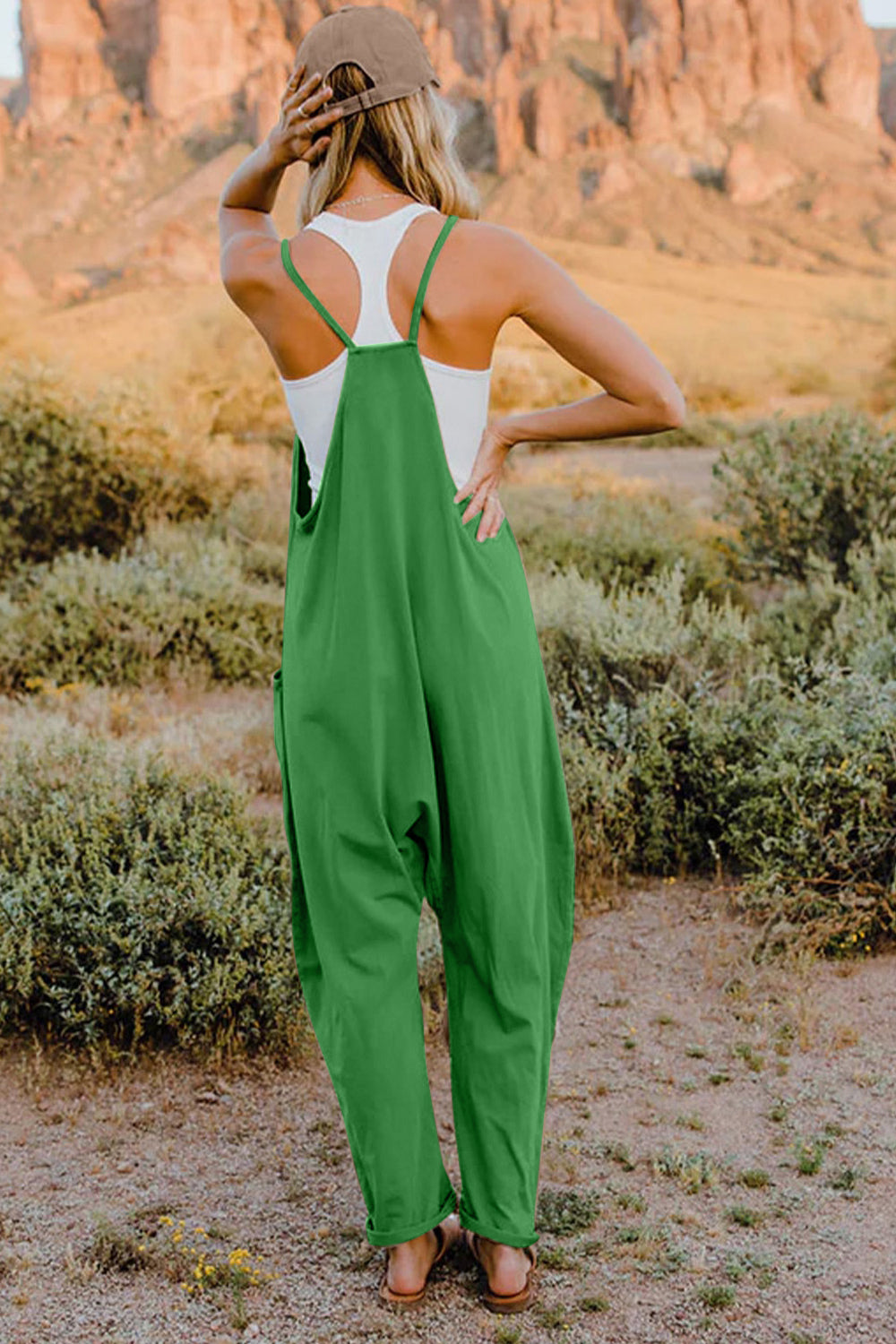 Full Size V-Neck Sleeveless Jumpsuit with Pockets