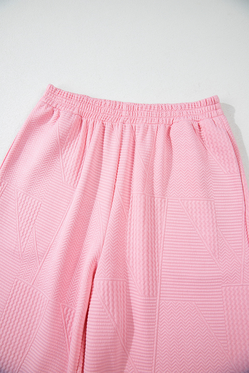 Pink Textured Pearl Ruffle Sleeve Wide Leg Two Piece Pants Set