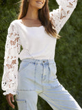 Ribbed Lace Trim Flounce Sleeve Knit Top - PD SECRET REALM