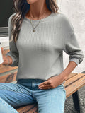 Round Neck Dropped Shoulder Long Sleeve T-Shirt - PD SECRET REALM