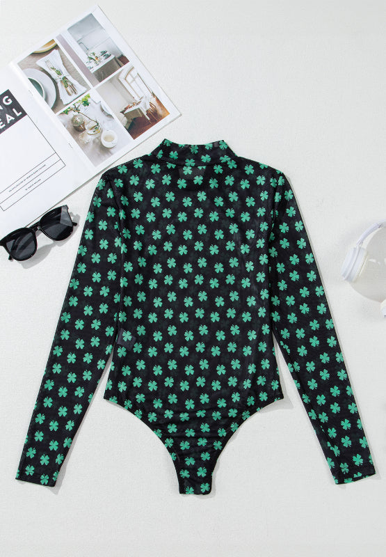 Lucky Clover Mock Neck Long Sleeve Bodysuit