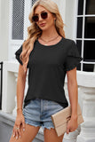 Eyelet Round Neck Petal Sleeve T-Shirt - PD SECRET REALM