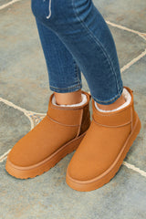 Chestnut Faux Fur Lined Suede Ankle Snow Boots