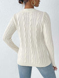 Cable-Knit Heart Round Neck Long Sleeve Sweater - PD SECRET REALM