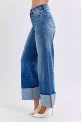 Full Size Distressed High Waist Wide Leg Jeans