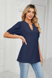 Eyelet Short Puff Sleeve Notched Neck Top - PD SECRET REALM